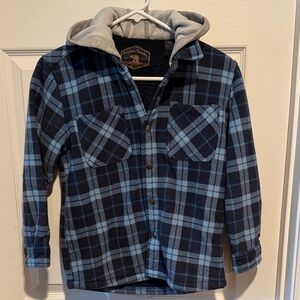 Kids Plaid Button-Down Shirt with Hood - Blue and Gray